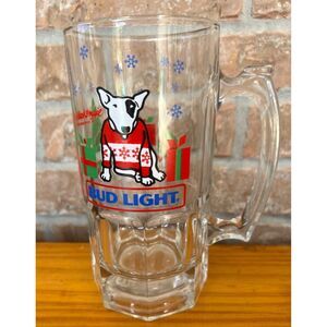 Vintage 1987 BUD LIGHT SPUDS MACKENZIE JUMBO BEER MUG GIANT 32 oz HOLIDAY GLASS
